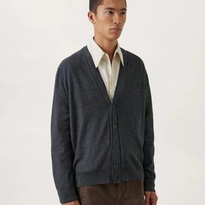 Lemaire TWISTED CARDIGAN IN MERINO BLEND, Ash Black, Size L, New with Tags